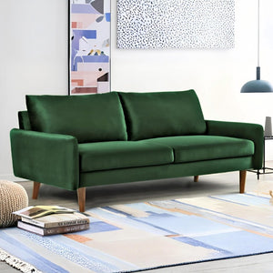 English Elm Kent Velvet Upholstered Sofa with Tapered Wood Legs for a Sleek Living Room Green B2735P542650