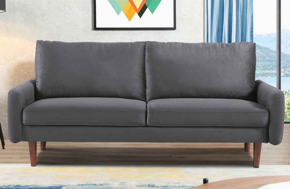 English Elm Kent Velvet Sofa Sleek European Silhouette with Tapered Wood Legs for Living Rooms Gray B2735P542651