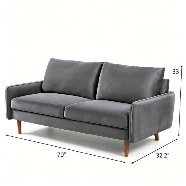 English Elm Kent Velvet Sofa Sleek European Silhouette with Tapered Wood Legs for Living Rooms Gray B2735P542651
