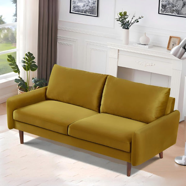 English Elm Kent Velvet Upholstered Sofa with Tapered Wood Legs for a Sleek Living Room Mustard Yellow B2735P542653