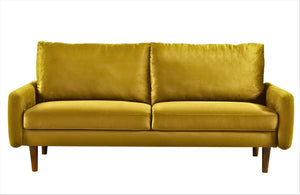 English Elm Kent Velvet Upholstered Sofa with Tapered Wood Legs for a Sleek Living Room Mustard Yellow B2735P542653