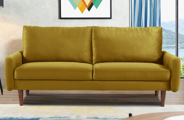 English Elm Kent Velvet Upholstered Sofa with Tapered Wood Legs for a Sleek Living Room Mustard Yellow B2735P542653