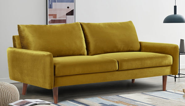 English Elm Kent Velvet Upholstered Sofa with Tapered Wood Legs for a Sleek Living Room Mustard Yellow B2735P542653