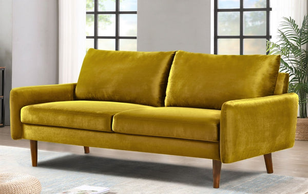 English Elm Kent Velvet Upholstered Sofa with Tapered Wood Legs for a Sleek Living Room Mustard Yellow B2735P542653