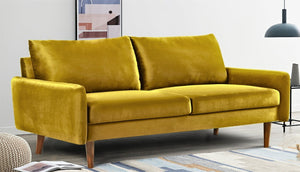 English Elm Kent Velvet Upholstered Sofa with Tapered Wood Legs for a Sleek Living Room Mustard Yellow B2735P542653