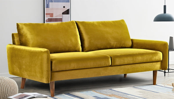 English Elm Kent Velvet Upholstered Sofa with Tapered Wood Legs for a Sleek Living Room Mustard Yellow B2735P542653