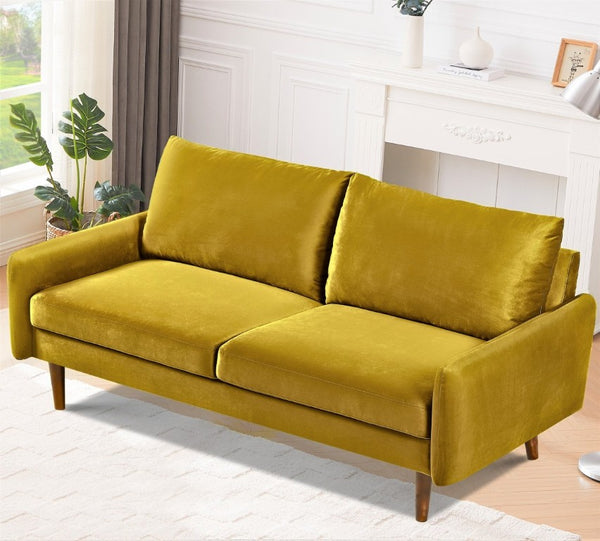 English Elm Kent Velvet Upholstered Sofa with Tapered Wood Legs for a Sleek Living Room Mustard Yellow B2735P542653