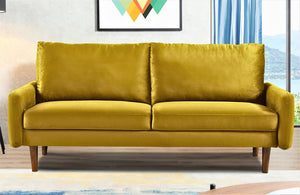 English Elm Kent Velvet Upholstered Sofa with Tapered Wood Legs for a Sleek Living Room Mustard Yellow B2735P542653