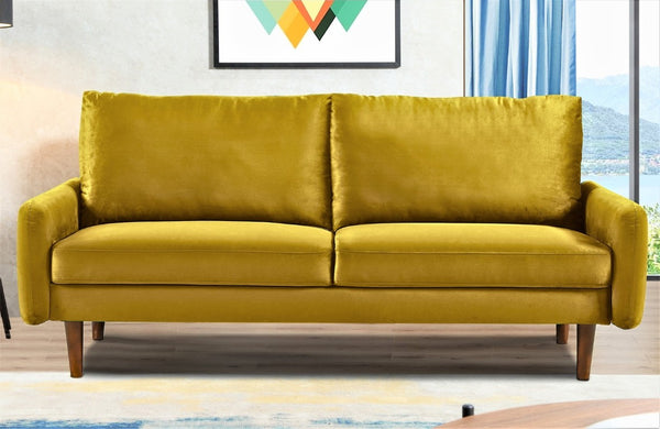 English Elm Kent Velvet Upholstered Sofa with Tapered Wood Legs for a Sleek Living Room Mustard Yellow B2735P542653