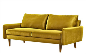English Elm Kent Velvet Upholstered Sofa with Tapered Wood Legs for a Sleek Living Room Mustard Yellow B2735P542653