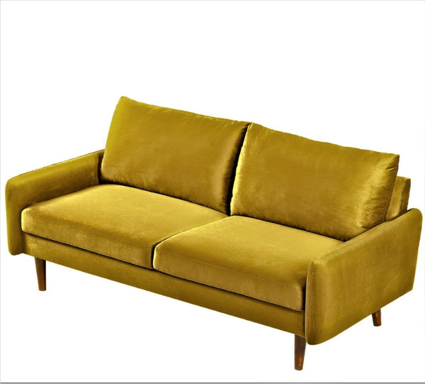 English Elm Kent Velvet Upholstered Sofa with Tapered Wood Legs for a Sleek Living Room Mustard Yellow B2735P542653