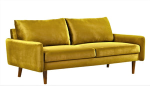 English Elm Kent Velvet Upholstered Sofa with Tapered Wood Legs for a Sleek Living Room Mustard Yellow B2735P542653