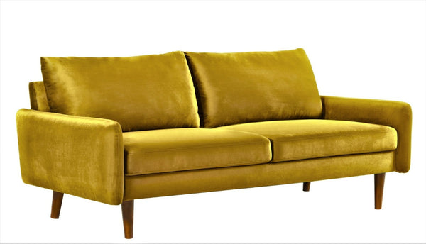 English Elm Kent Velvet Upholstered Sofa with Tapered Wood Legs for a Sleek Living Room Mustard Yellow B2735P542653