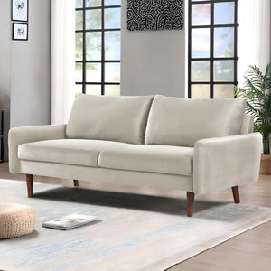 English Elm Kent Velvet Sofa Sleek European Silhouette with Tapered Wood Legs for Living Rooms Ivory B2735P542654