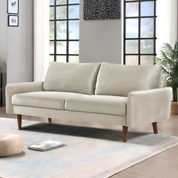 English Elm Kent Velvet Sofa Sleek European Silhouette with Tapered Wood Legs for Living Rooms Ivory B2735P542654