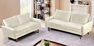 English Elm Kent Velvet Sofa Sleek European Silhouette with Tapered Wood Legs for Living Rooms Ivory B2735P542654