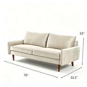 English Elm Kent Velvet Sofa Sleek European Silhouette with Tapered Wood Legs for Living Rooms Ivory B2735P542654