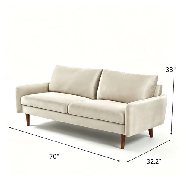 English Elm Kent Velvet Sofa Sleek European Silhouette with Tapered Wood Legs for Living Rooms Ivory B2735P542654