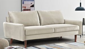 English Elm Kent Velvet Sofa Sleek European Silhouette with Tapered Wood Legs for Living Rooms Ivory B2735P542654