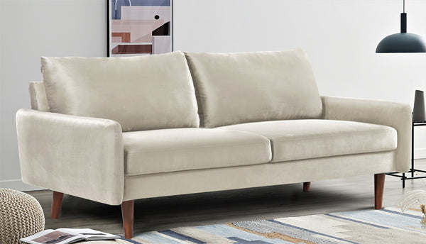 English Elm Kent Velvet Sofa Sleek European Silhouette with Tapered Wood Legs for Living Rooms Ivory B2735P542654