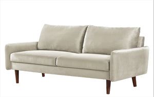 English Elm Kent Velvet Sofa Sleek European Silhouette with Tapered Wood Legs for Living Rooms Ivory B2735P542654