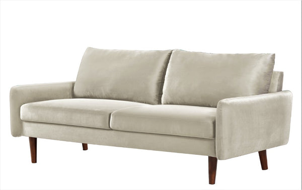 English Elm Kent Velvet Sofa Sleek European Silhouette with Tapered Wood Legs for Living Rooms Ivory B2735P542654