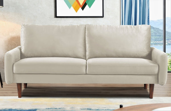 English Elm Kent Velvet Sofa Sleek European Silhouette with Tapered Wood Legs for Living Rooms Ivory B2735P542654