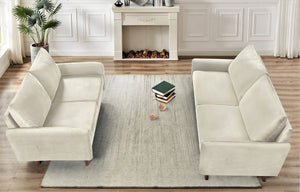English Elm Kent Velvet Sofa Sleek European Silhouette with Tapered Wood Legs for Living Rooms Ivory B2735P542654