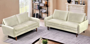 English Elm Kent Velvet Sofa Sleek European Silhouette with Tapered Wood Legs for Living Rooms Ivory B2735P542654