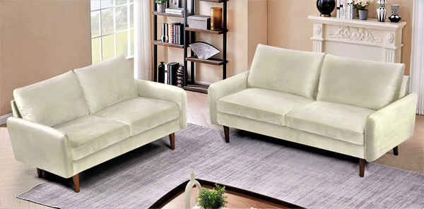 English Elm Kent Velvet Sofa Sleek European Silhouette with Tapered Wood Legs for Living Rooms Ivory B2735P542654