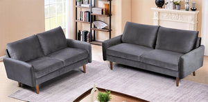 English Elm Kent Velvet Upholstered Loveseat with Tapered Wood Legs for Modern Living Rooms Gray B2735P542655
