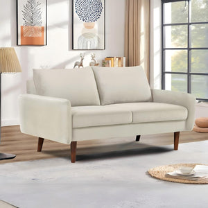 English Elm Kent Velvet Upholstered Loveseat with Tapered Wood Legs for Modern Living Rooms Ivory B2735P542656