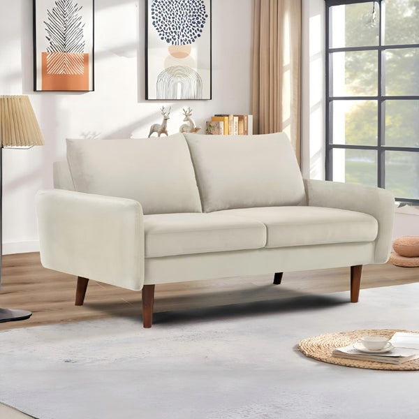 English Elm Kent Velvet Upholstered Loveseat with Tapered Wood Legs for Modern Living Rooms Ivory B2735P542656