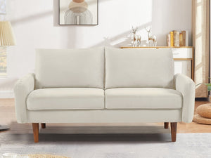 English Elm Kent Velvet Upholstered Loveseat with Tapered Wood Legs for Modern Living Rooms Ivory B2735P542656