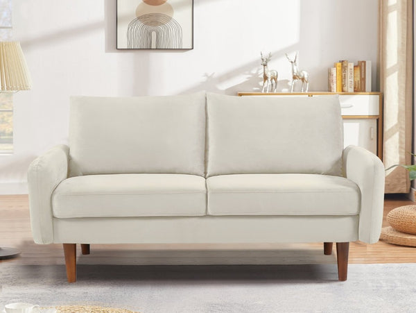 English Elm Kent Velvet Upholstered Loveseat with Tapered Wood Legs for Modern Living Rooms Ivory B2735P542656