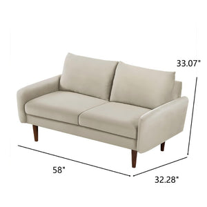 English Elm Kent Velvet Upholstered Loveseat with Tapered Wood Legs for Modern Living Rooms Ivory B2735P542656