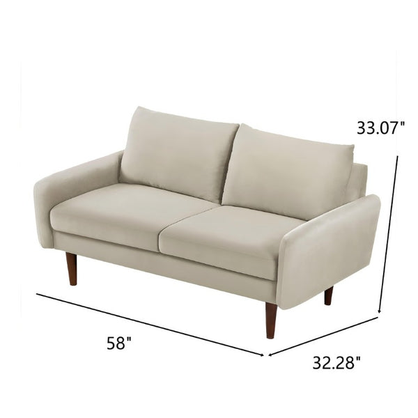 English Elm Kent Velvet Upholstered Loveseat with Tapered Wood Legs for Modern Living Rooms Ivory B2735P542656