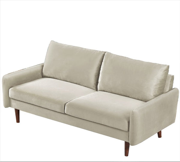 English Elm Kent Velvet Upholstered Loveseat with Tapered Wood Legs for Modern Living Rooms Ivory B2735P542656
