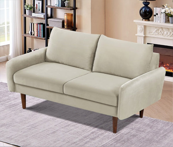 English Elm Kent Velvet Upholstered Loveseat with Tapered Wood Legs for Modern Living Rooms Ivory B2735P542656