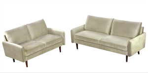English Elm Kent Velvet Upholstered Loveseat with Tapered Wood Legs for Modern Living Rooms Ivory B2735P542656