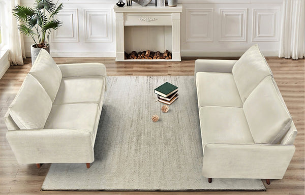 English Elm Kent Velvet Upholstered Loveseat with Tapered Wood Legs for Modern Living Rooms Ivory B2735P542656