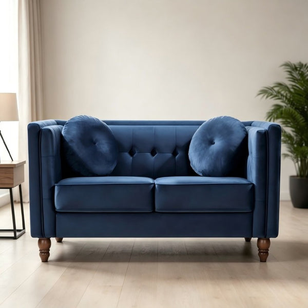 English Elm Chesterfield Button Tufted Crushed Velvet Loveseat with Tapered Legs for Small Spaces Deep Blue B2735P542690