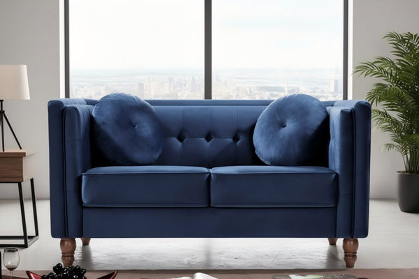 English Elm Chesterfield Button Tufted Crushed Velvet Loveseat with Tapered Legs for Small Spaces Deep Blue B2735P542690