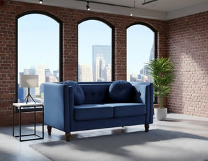 English Elm Chesterfield Button Tufted Crushed Velvet Loveseat with Tapered Legs for Small Spaces Deep Blue B2735P542690