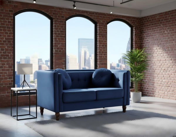 English Elm Chesterfield Button Tufted Crushed Velvet Loveseat with Tapered Legs for Small Spaces Deep Blue B2735P542690