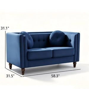English Elm Chesterfield Button Tufted Crushed Velvet Loveseat with Tapered Legs for Small Spaces Deep Blue B2735P542690