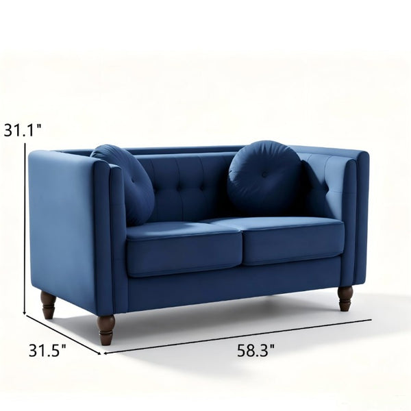 English Elm Chesterfield Button Tufted Crushed Velvet Loveseat with Tapered Legs for Small Spaces Deep Blue B2735P542690