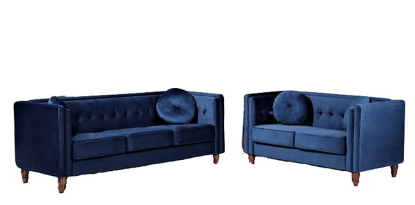 English Elm Chesterfield Button Tufted Crushed Velvet Loveseat with Tapered Legs for Small Spaces Deep Blue B2735P542690