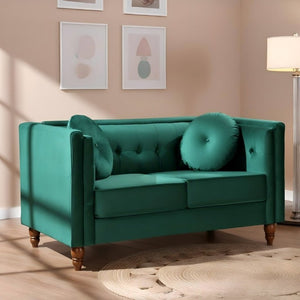 English Elm Chesterfield Button Tufted Crushed Velvet Loveseat with Tapered Legs for Small Spaces Green B2735P542691