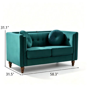 English Elm Chesterfield Button Tufted Crushed Velvet Loveseat with Tapered Legs for Small Spaces Green B2735P542691